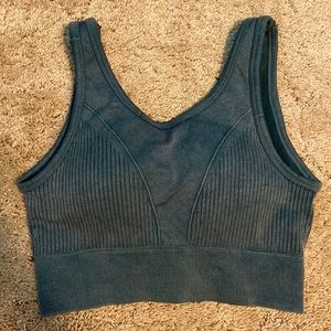 Ribbed Padded Dark Green Sports Bra